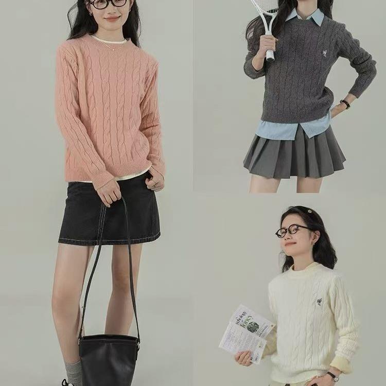 麦秋冬复古针织衫2025宽松新款麻花毛衣圆领针织上衣慵懒风女