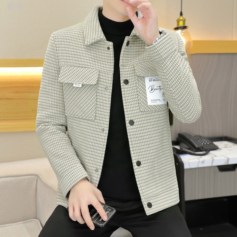 牛仔秋冬呢子厚夹克外套休闲男男士百搭毛呢修身帅气休闲男外套ol