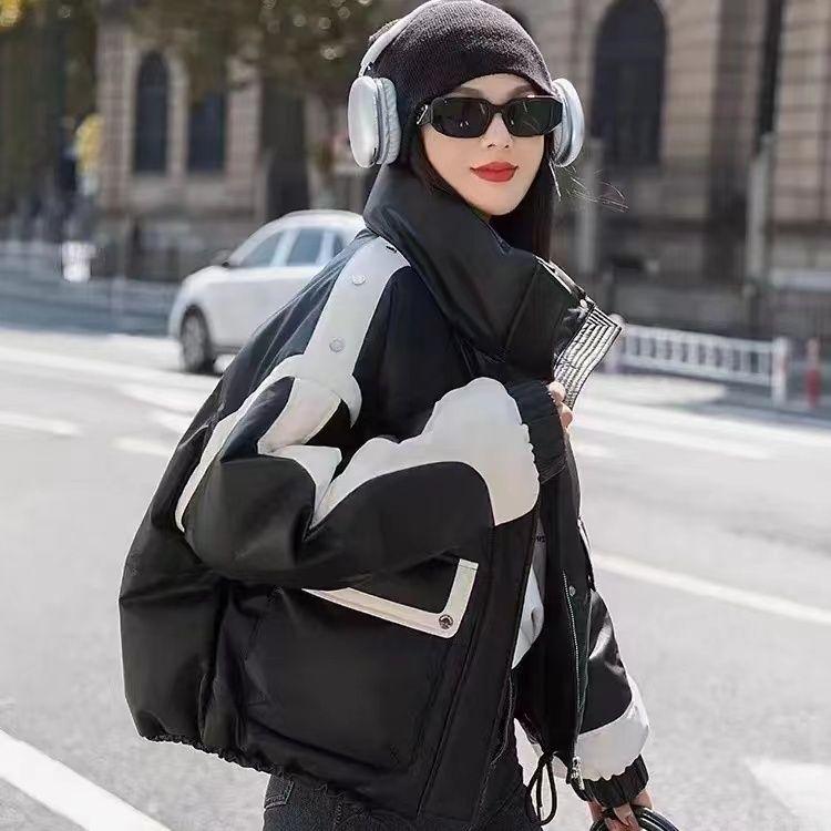 波司登pu皮羽绒服女短款2023冬季新款反季撞色拼接小个子外套潮