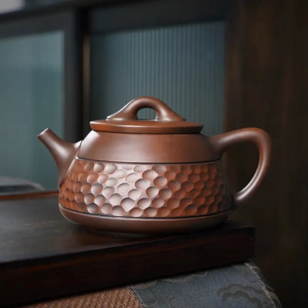 紫陶纯手工锤纹石瓢壶-200cc礼盒装