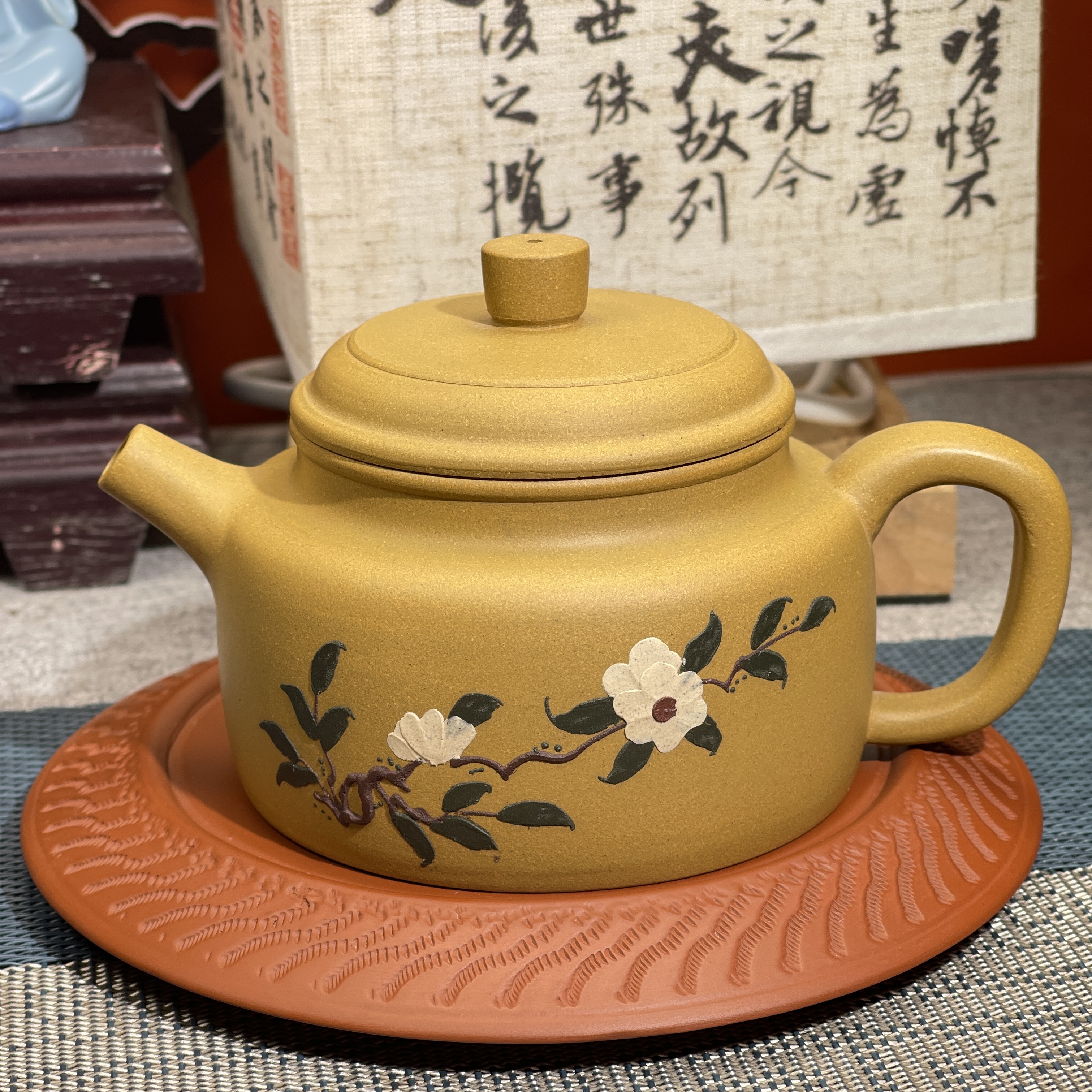 紫砂段泥花开富贵德钟紫砂壶-230cc