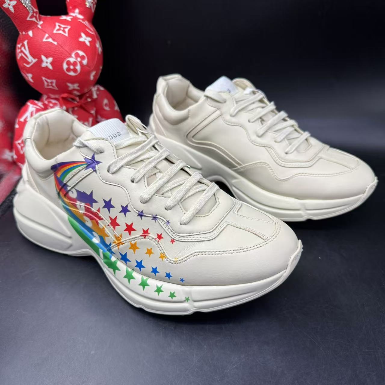 95新 GUCCI/古驰 【AO特惠】 42欧码 男米白五角星厚底老爹鞋77-48