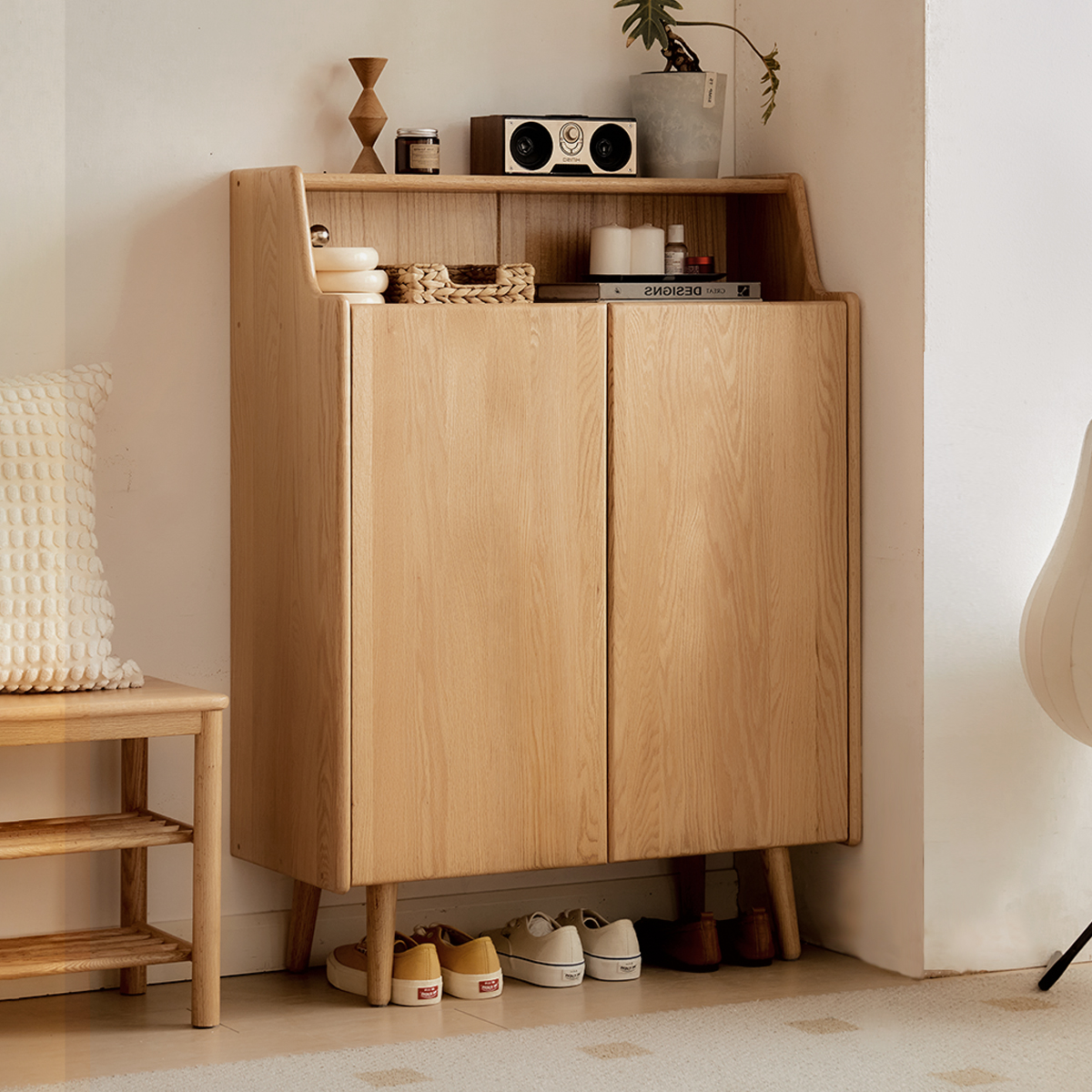 实木鞋柜小户型客厅收纳柜家用门口玄关柜原木阳台储物