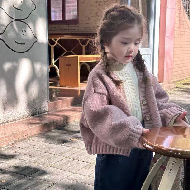 女童毛衣开衫2024秋季新款洋气女宝针织外套宽松柔软韩版儿童