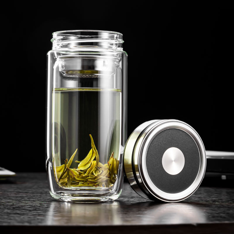 NERVISHI/乐唯诗鹅蛋杯双层玻璃茶杯 高档男女茶水分离便捷保温杯