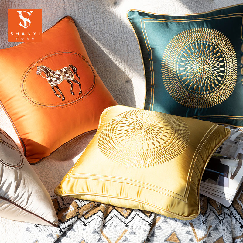 赛林灰【凉感绸缎抱枕套装】轻奢沙发抱枕样板房靠枕酒店沙发靠背垫