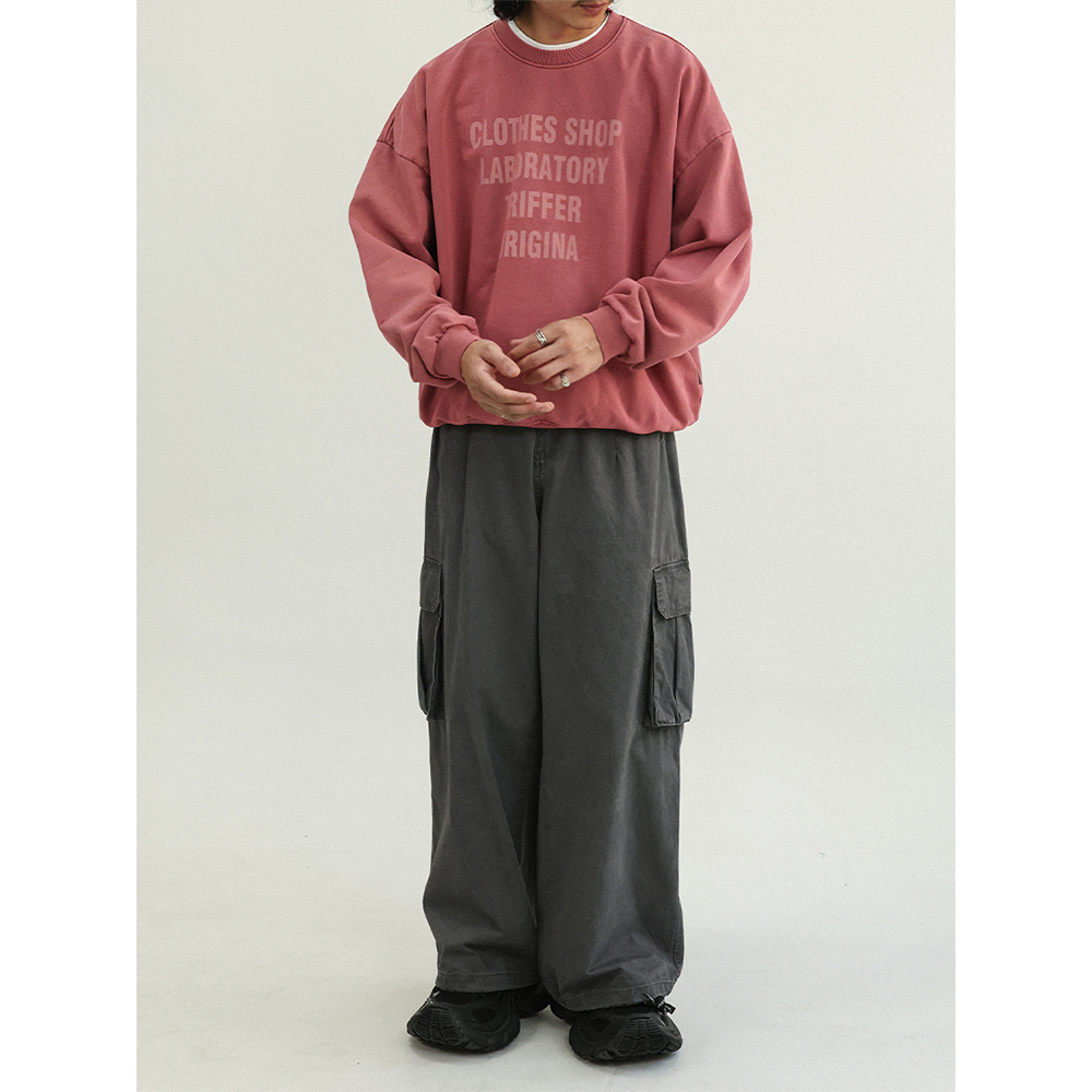 TRIFFER复古圆领重磅卫衣 字母撞色成衣染色男女款