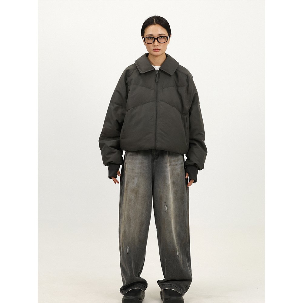 TRIFFER龟背羽绒夹克90白鸭绒复古大翻领男女款