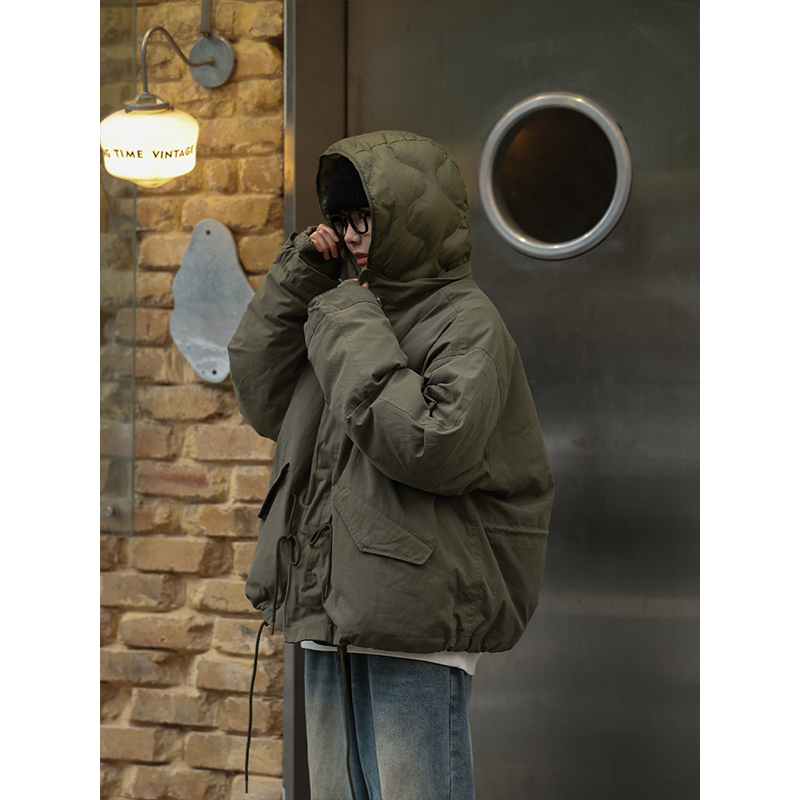 TRIFFER复古工装假两件羽绒外套 重磅棉主布日式连帽男女款