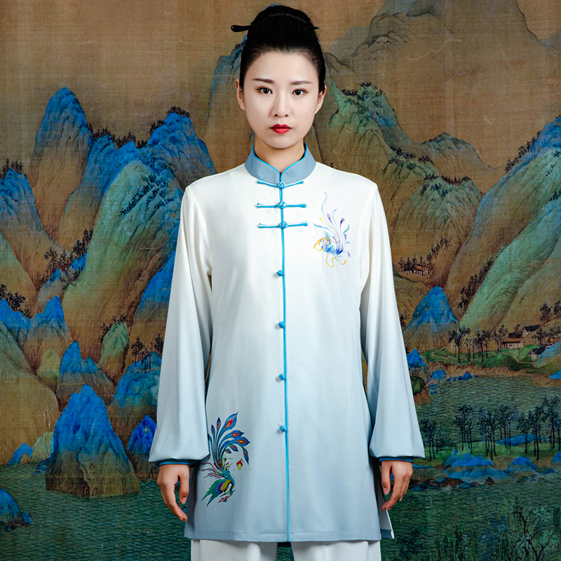 御尊高端定制款凤舞祥云渐变太极服夏季中式中长款太极拳服绣花