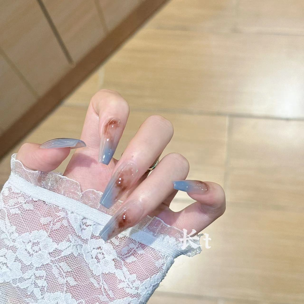 【梦境画卷】纯手工穿戴甲ins百搭显白晕染清透指甲贴美甲贴片女