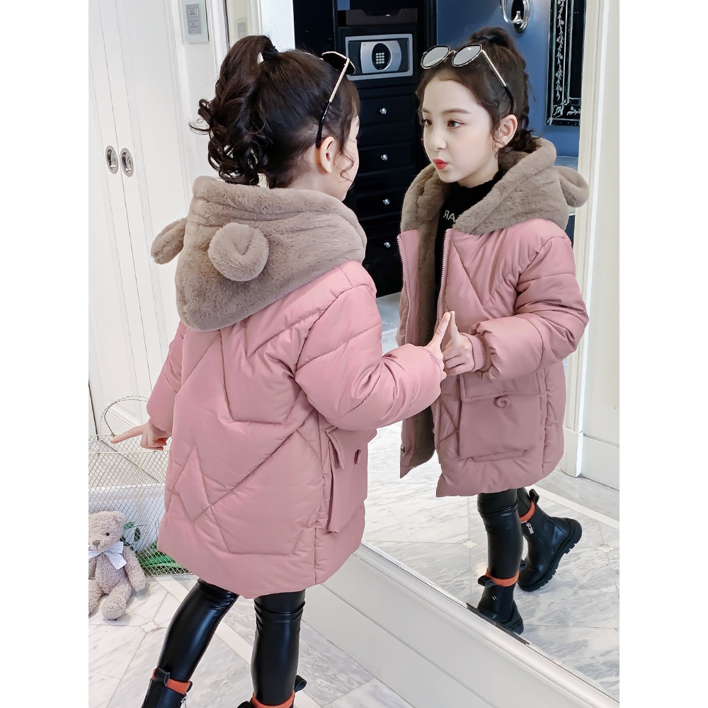 巴拉巴拉女童加绒棉衣冬装2023年新款洋气羽绒服棉袄中长款外套冬