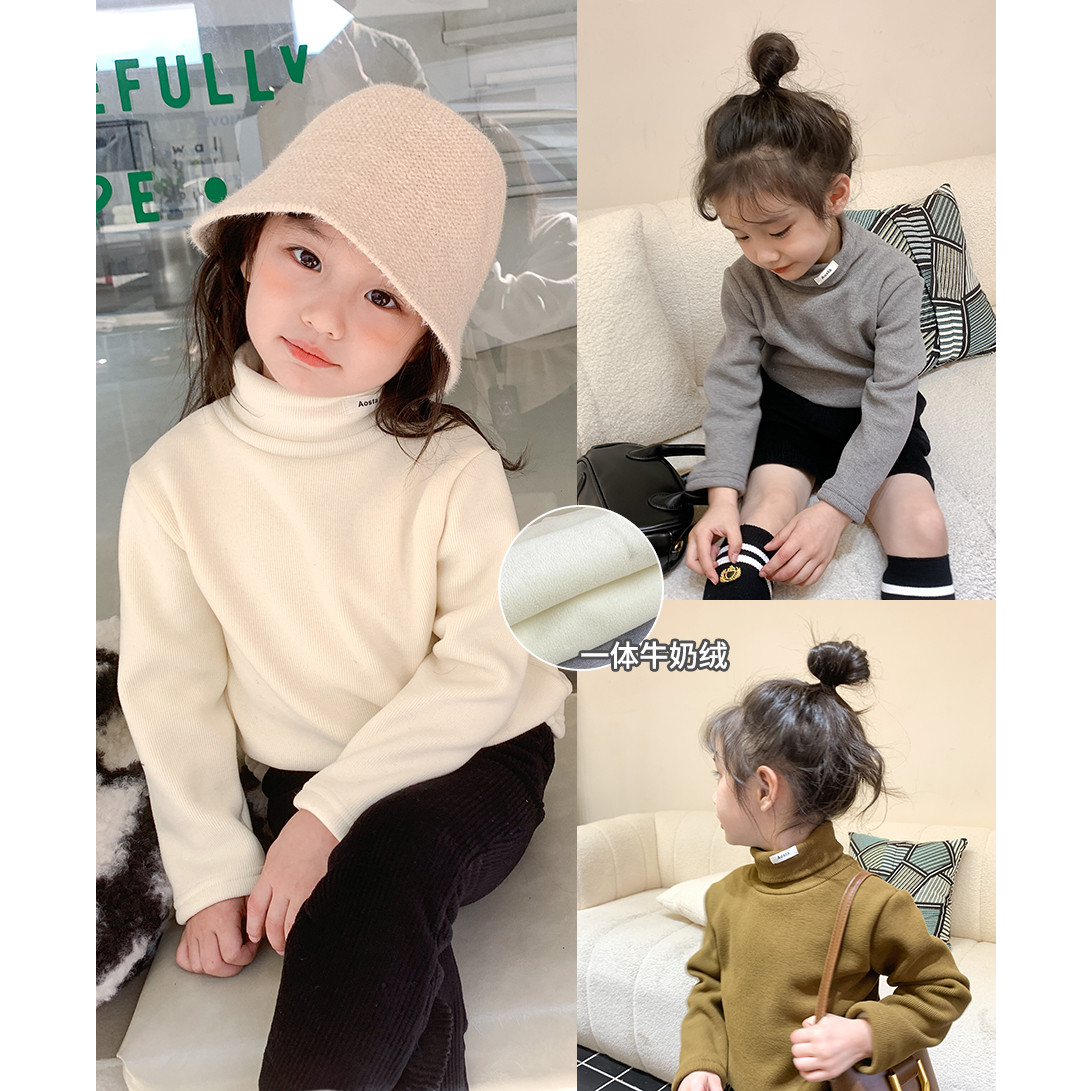 巴拉巴拉女童高领打底衫秋冬一体绒儿童加厚洋气长袖T恤女宝宝冬
