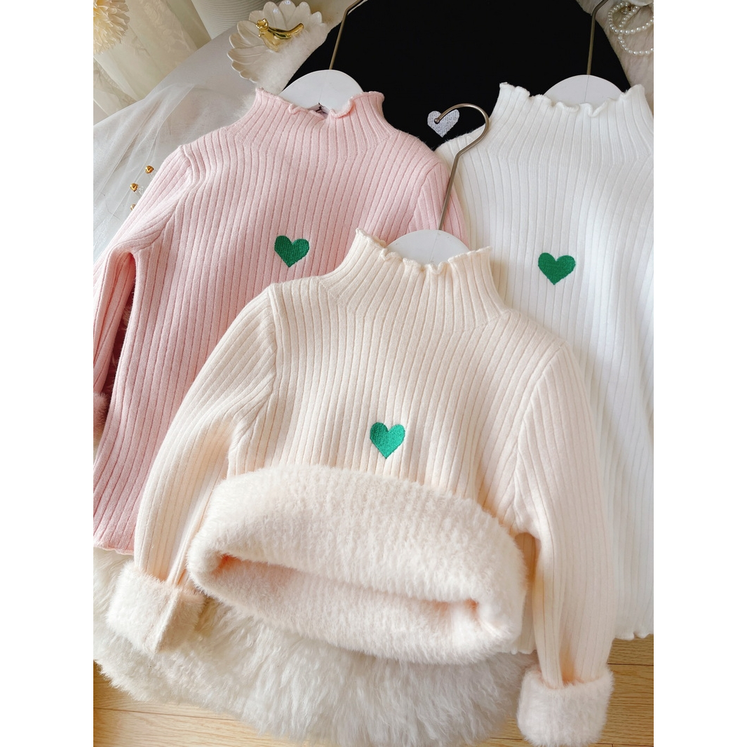巴拉巴拉女童一体绒毛衣冬季新款儿童毛衣半高领打底加绒女宝加厚