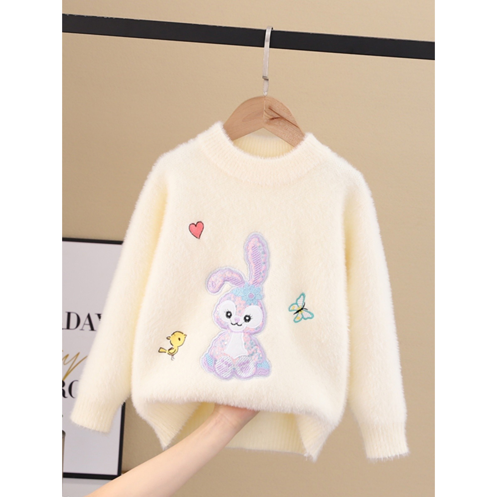 巴拉巴拉女童毛衣针织衫2023秋冬季新款加绒加厚水貂绒儿童打底衫