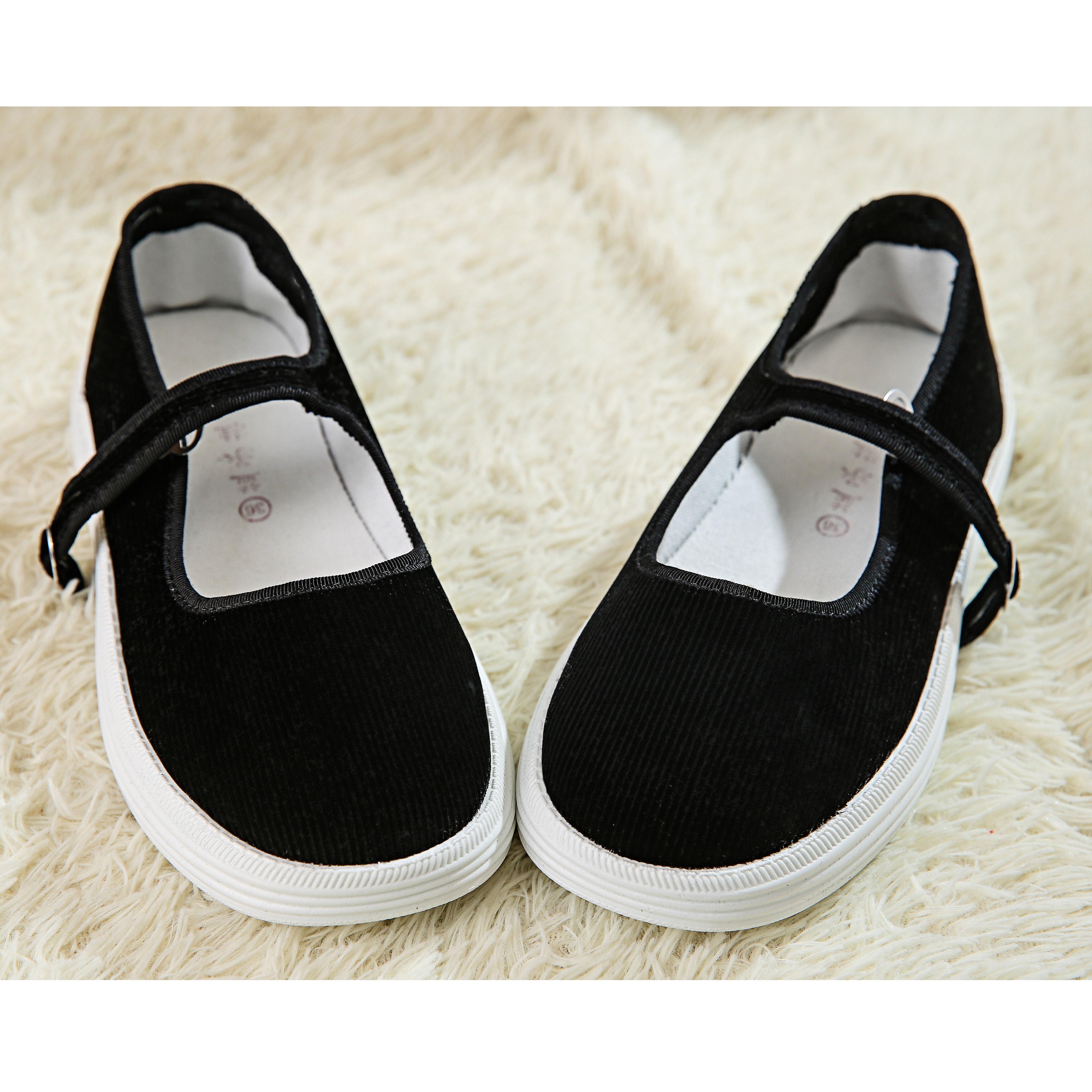 女士春秋千层底一字扣带礼仪表演舞蹈鞋中年妈妈透气布鞋春秋