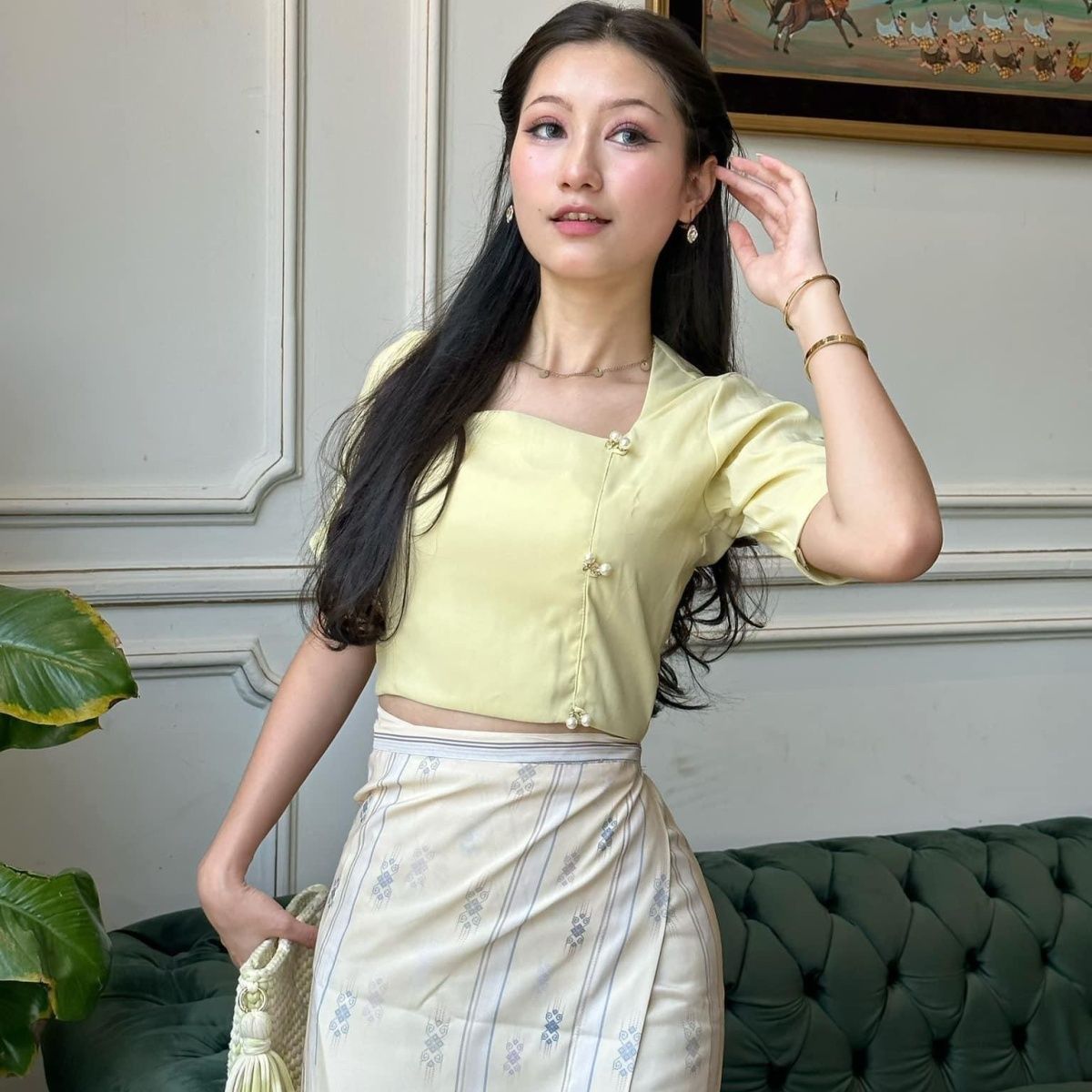 缅甸傣族女服装 现货成品套装 "上衣后面拉链‘’裙子扣子