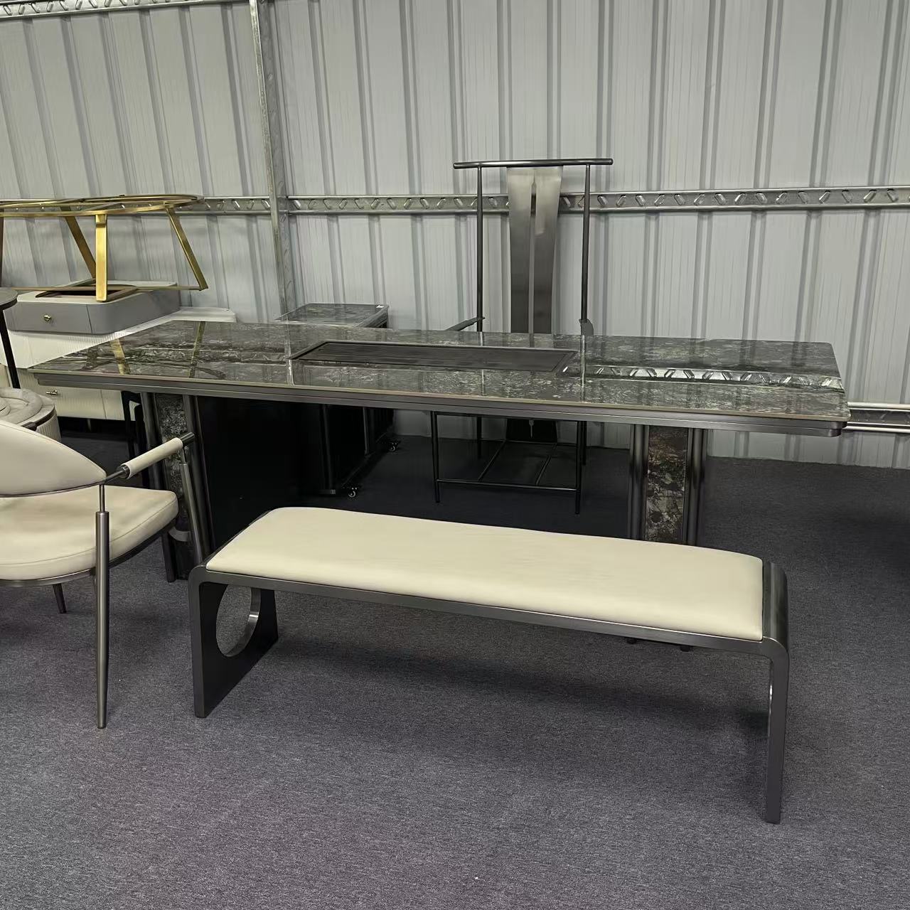 天然奢石岩板微晶石实木茶台别墅高定款现代轻奢茶桌茶台一整套