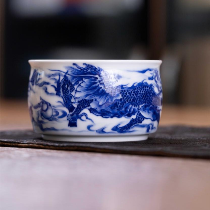 九段烧-九段妙手-青花麒麟纹玉璧杯