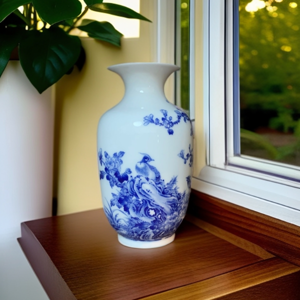 九段烧 九段妙手 青花锦鸡小花瓶       