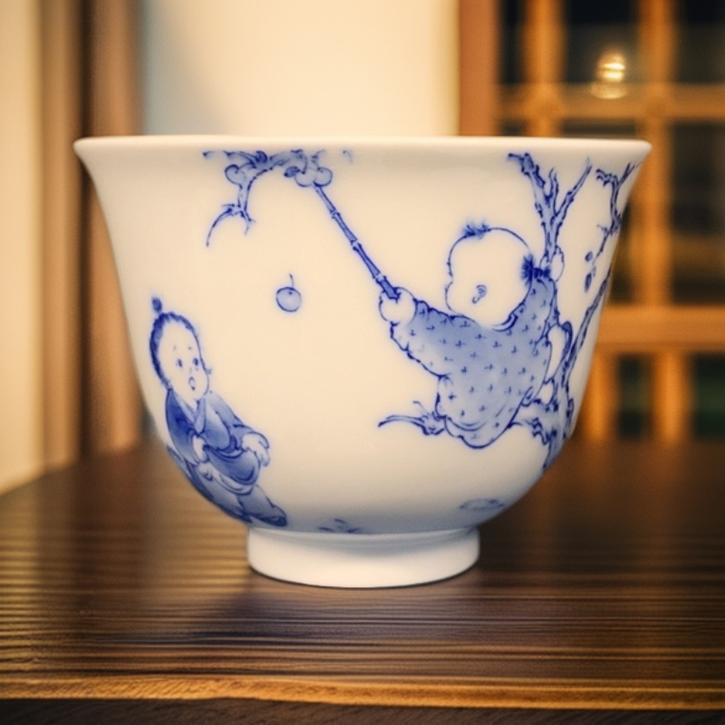 景德镇 九段烧  妙手青花 青梅竹马打青梅铃铛杯