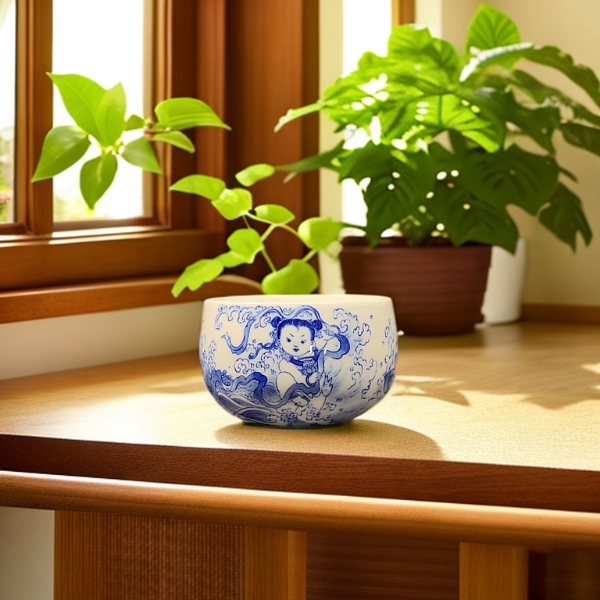 景德镇九段烧妙手青花陶瓷哪吒闹海圆融杯茶杯品茗杯茶具家用