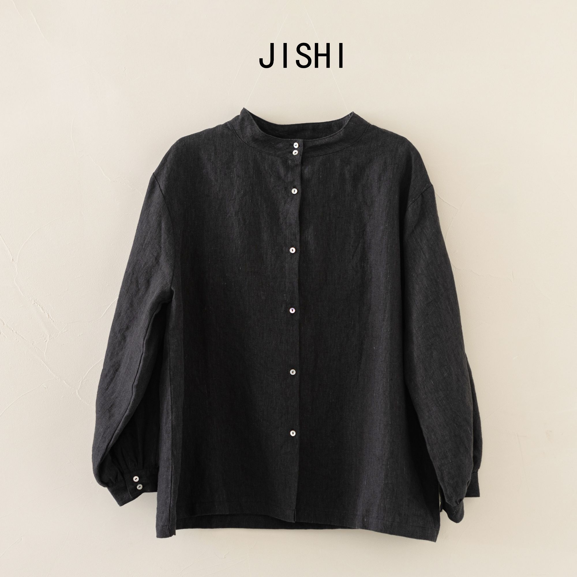 既是/JISHI亚麻纯色休闲百搭衬衣衬衫外套立领文艺风长袖上衣女