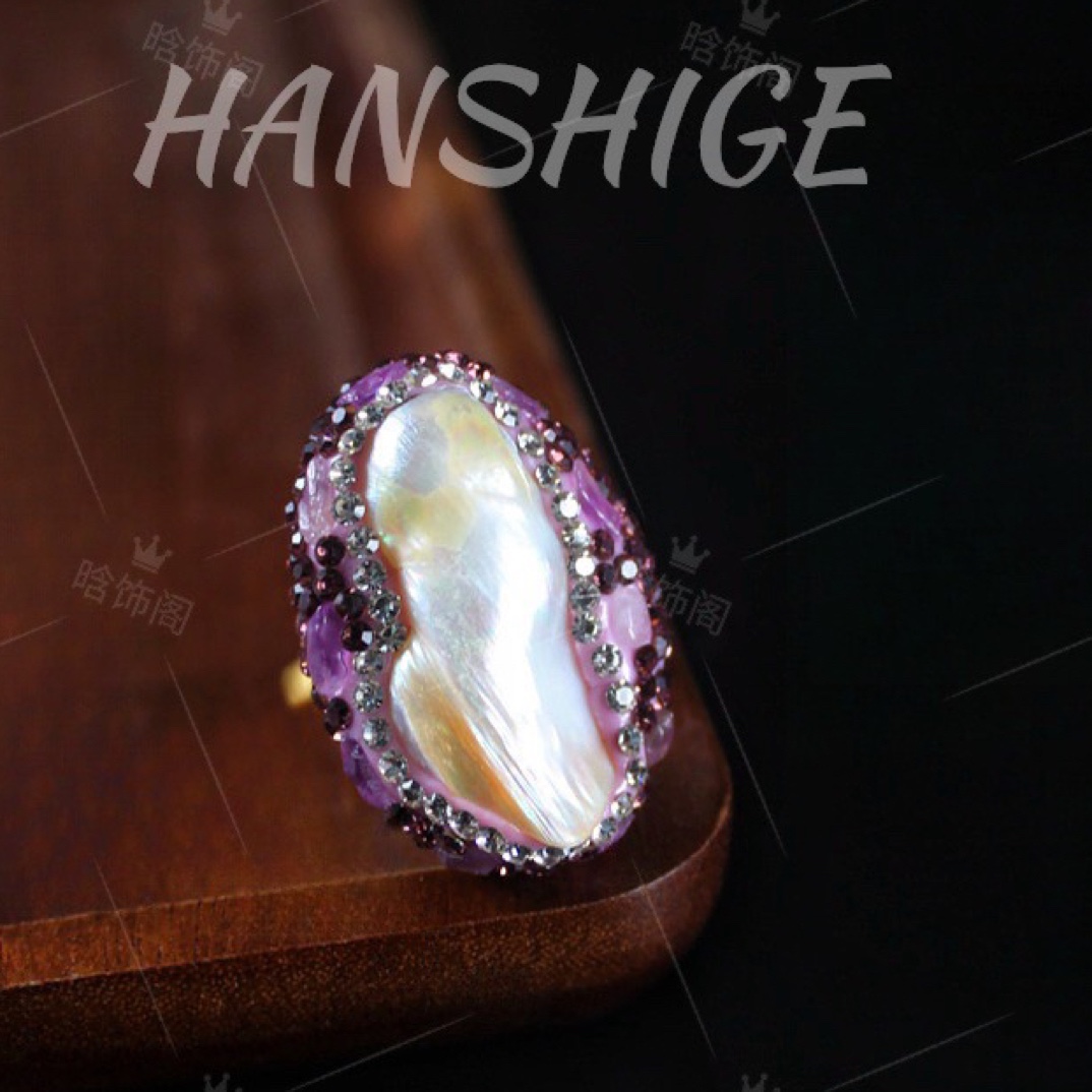 铜合金戒指 【F608】紫色异性珠珠戒指