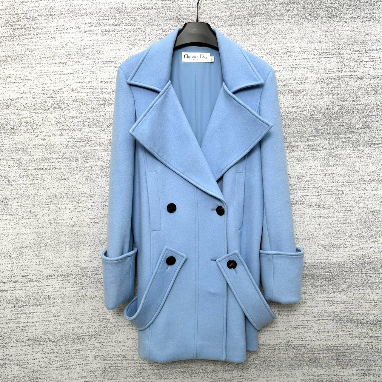 99新 DIOR/迪奥 W108930/蓝色翻领大衣中长款/尺码36