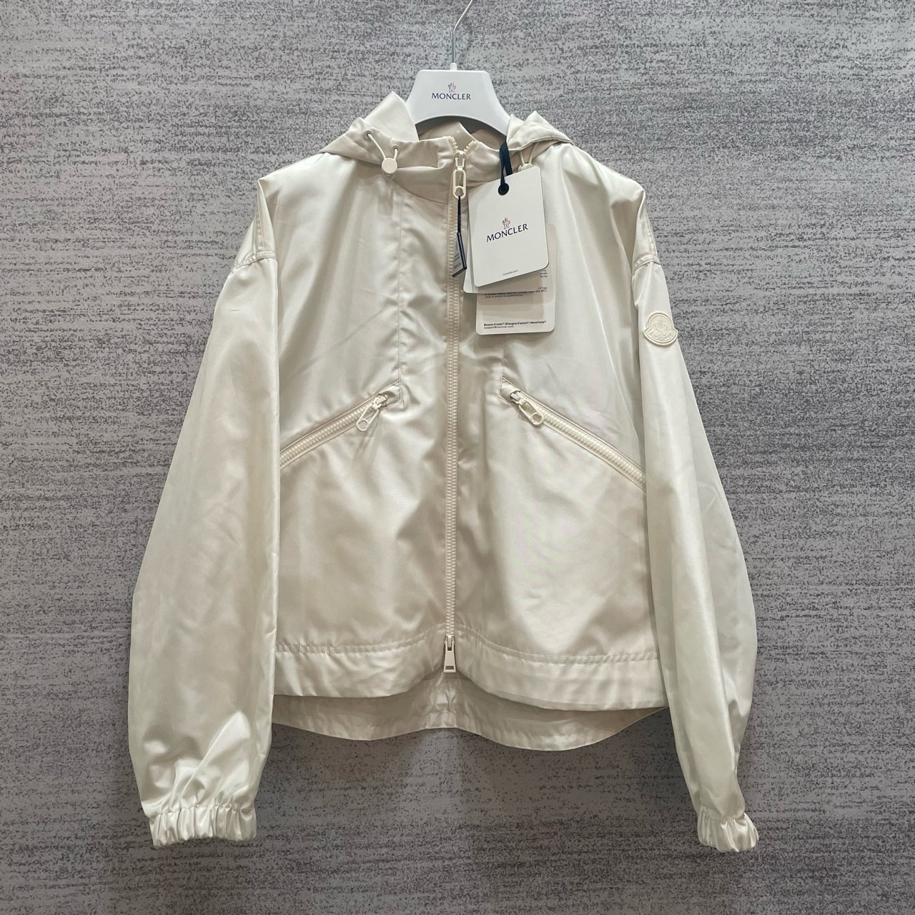 盟可睐/Moncler 纯色拉链连帽外套/白色/尺码0/未使用带吊牌