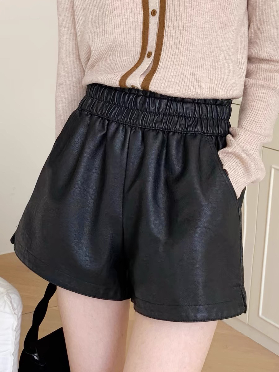 皮短裤阔腿裤女秋冬高腰宽松显瘦腿打底外穿百搭开叉靴裤潮