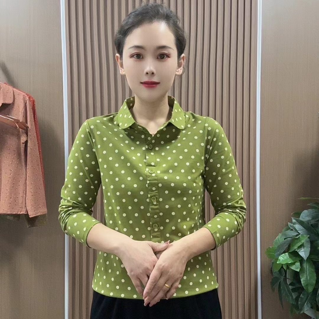 2025新款百搭时尚气质显瘦减龄圆点妈妈装休闲女士长袖洋气小衫