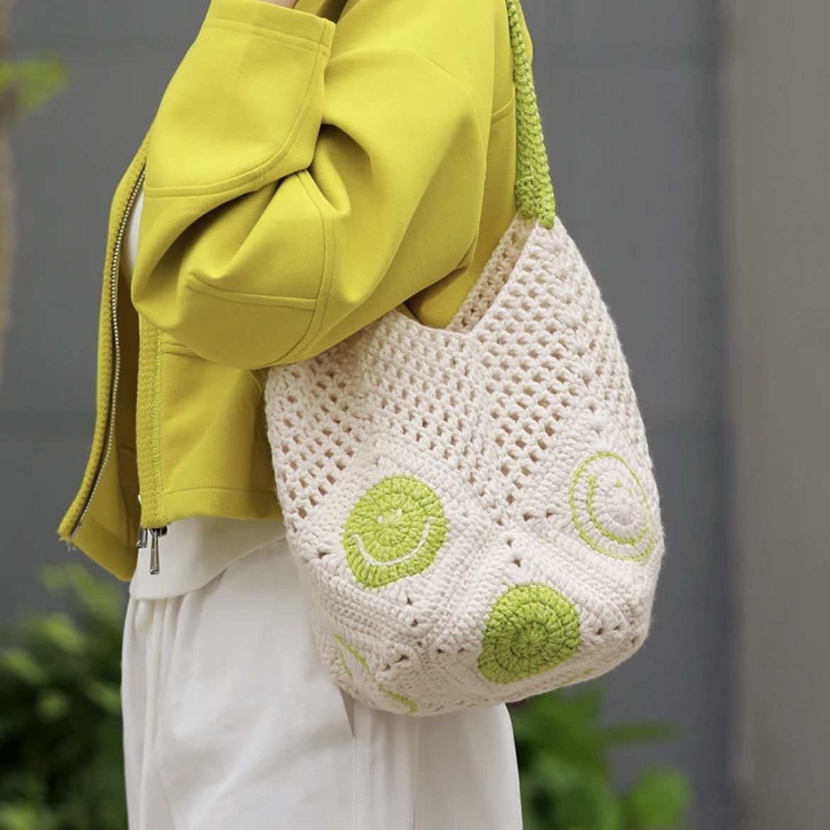 【非成品】笑脸祖母格菜篮子包包毛线材料包手工编织diy送闺蜜朋友~