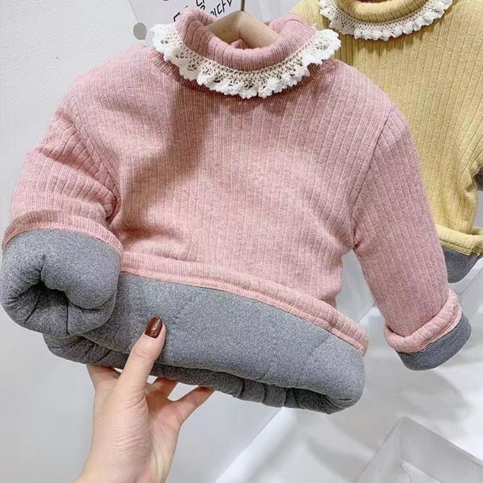 加厚女童打底衫儿童保暖衣高领线衣三层加棉百搭修身套头棉袄新款
