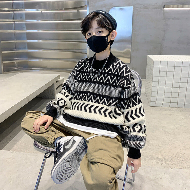 男童毛衣2023新款加绒加厚中大童男孩春秋冬季针织衫洋气童装