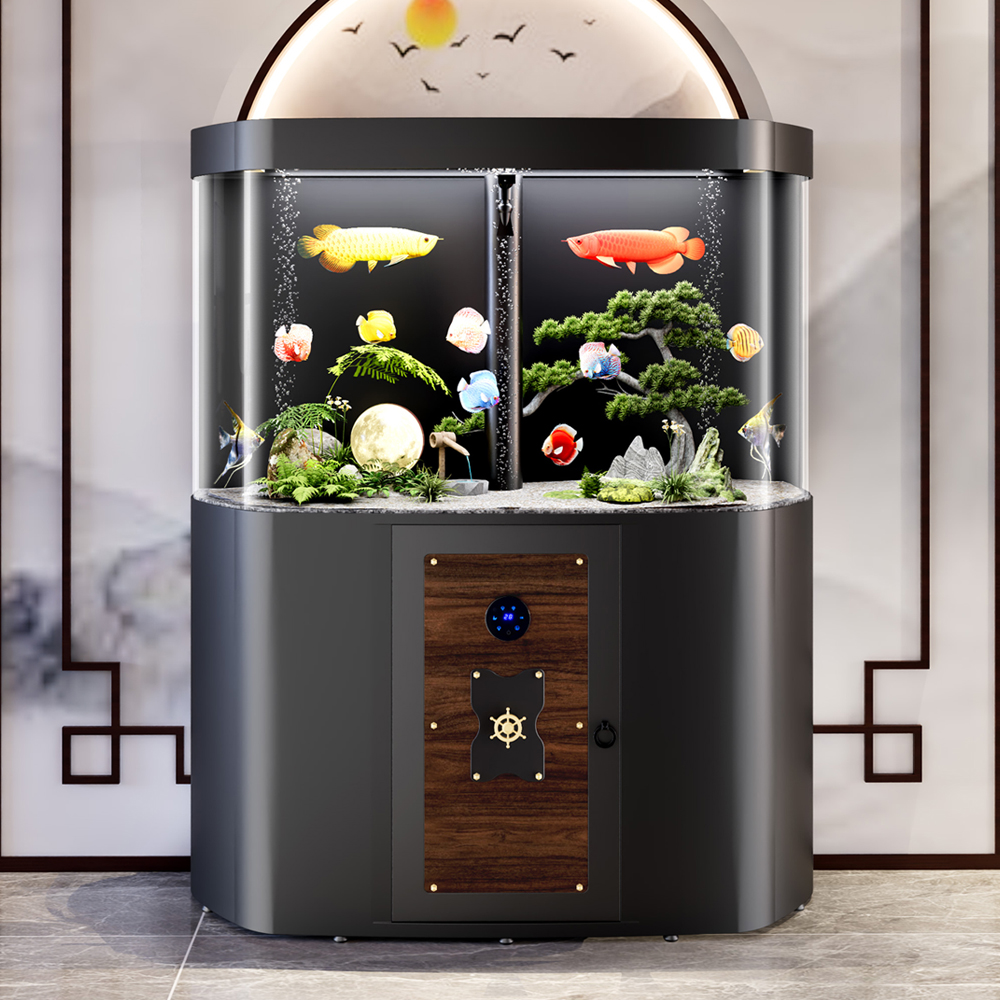 依华莱斯圆弧形鱼缸客厅中型家用底滤智能懒人免换水亚克力水族箱