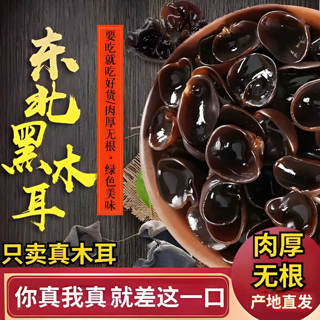 东北肉质炒菜黑木耳干净饱满干货肉厚无根正宗秋木耳土特产250克
