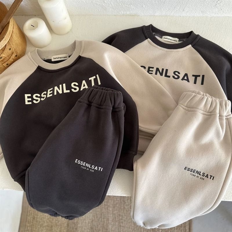 儿童套装2023冬新款男童加绒加厚卫衣女童韩版卫裤两件套