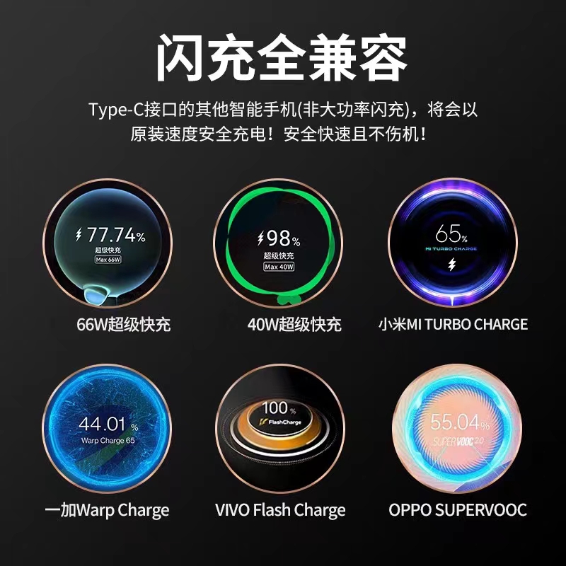 100W安卓全兼容线充电器头超级快充适用华为OPPOVIVO小米闪充线