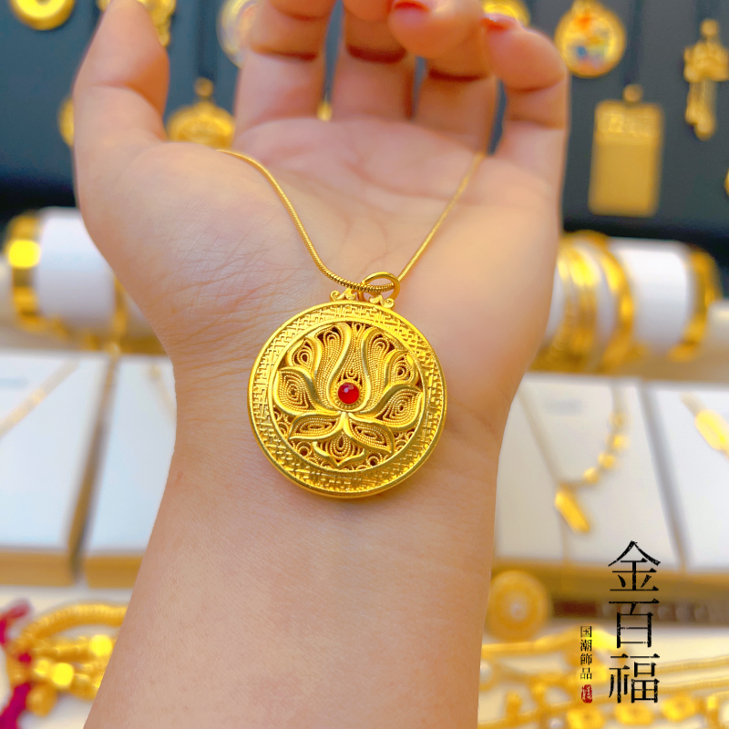 合金项链 【高版本】镂空吉祥如意罗盘吊坠项链精美国潮蛇骨毛衣链