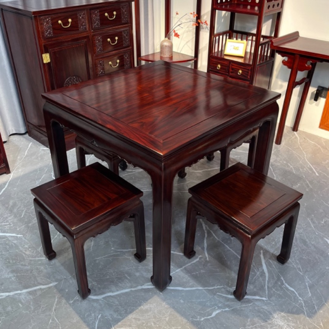 集韵红木 黑酸枝方桌五件套吃饭桌棋牌桌88-88-78