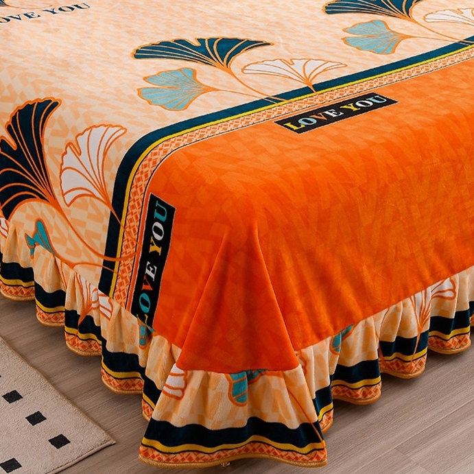 牛奶绒床单荷叶边单人双人冬季加厚防静电