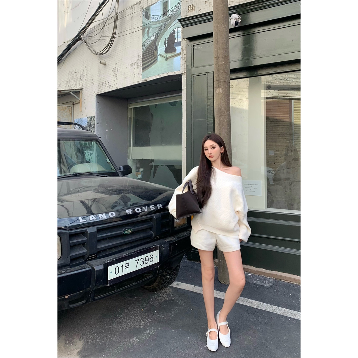  美式复古气质慵懒宽松针织毛衣上衣短裤设计感套装#8129