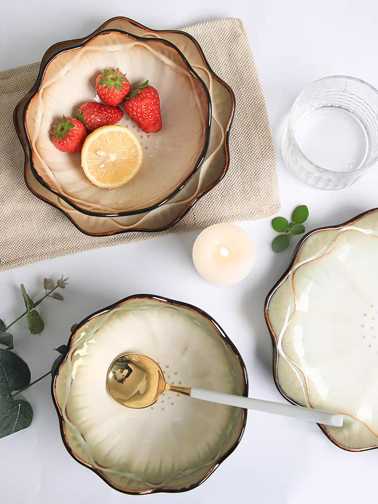 小可陶瓷莲花花瓣陶瓷碗