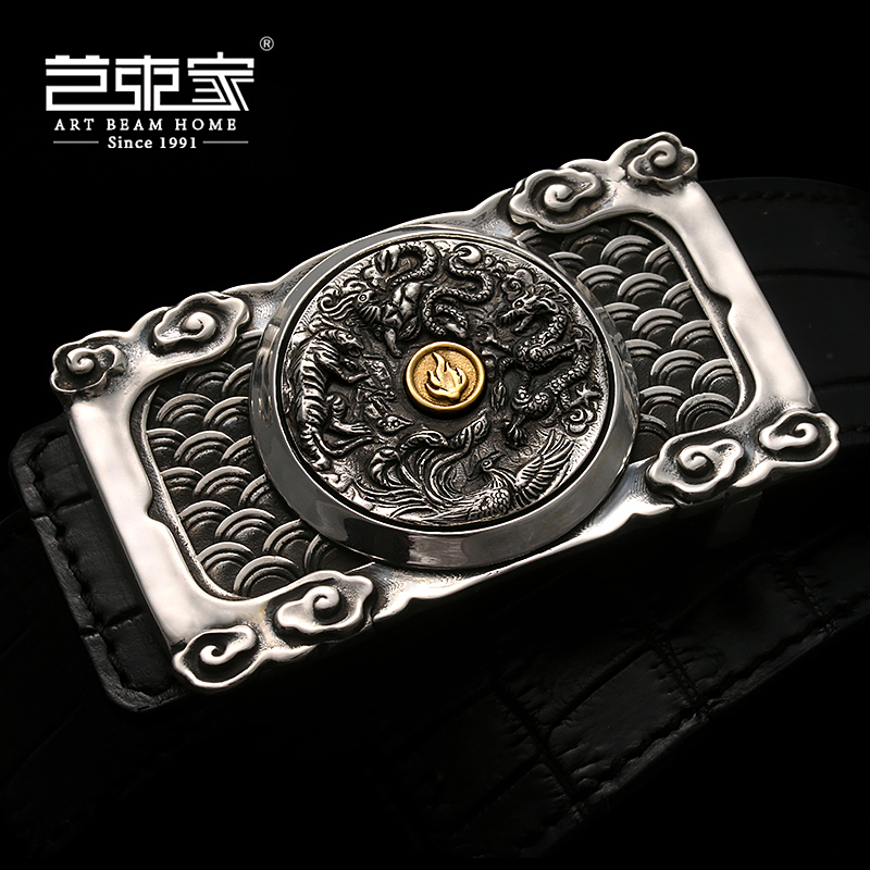  『山海经• 天之四灵』原创皮带四象纯银真足黄金四象鳄鱼皮腰带