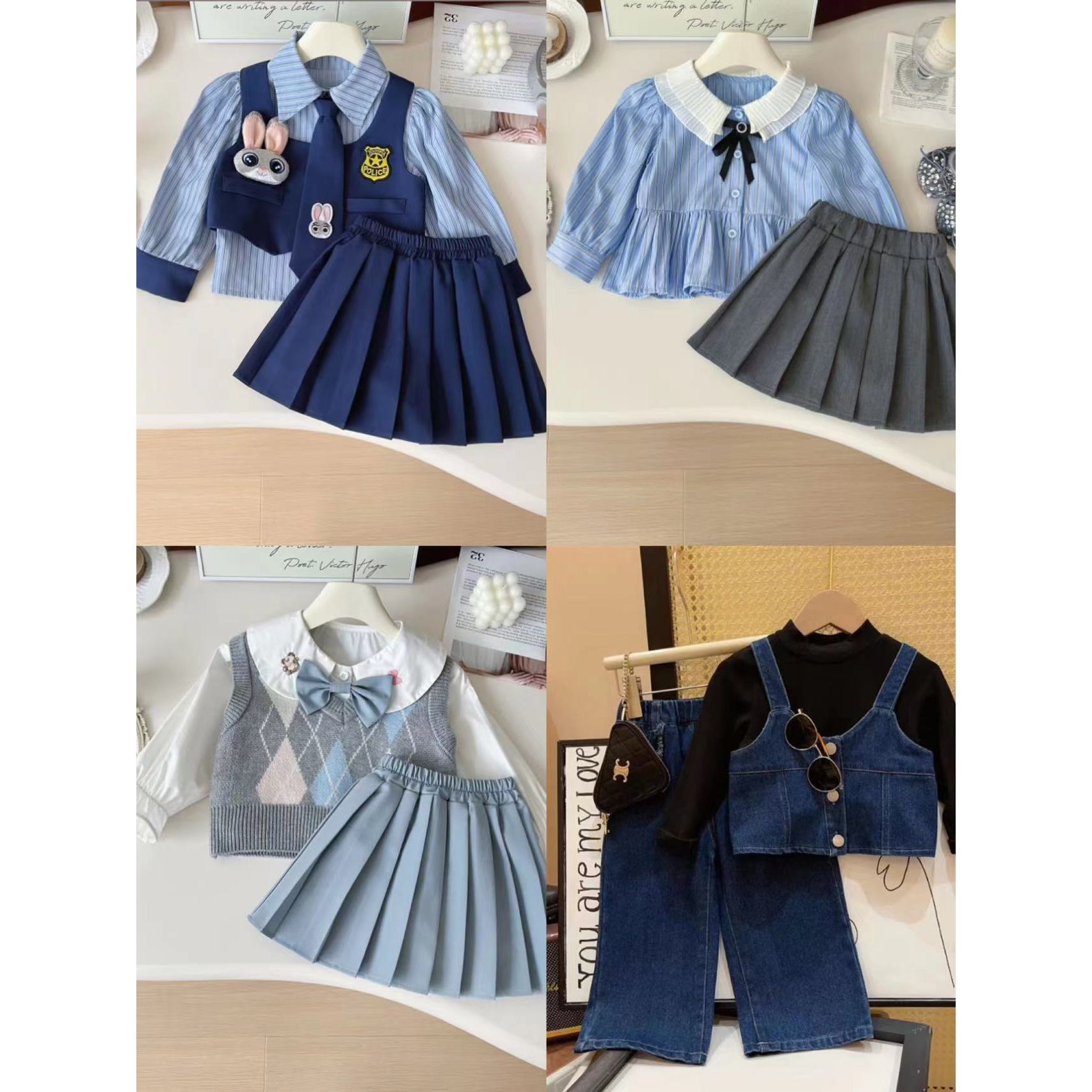 【301-379蓝色系列】2024秋款新款天蓝系列过款时尚连衣裙套装