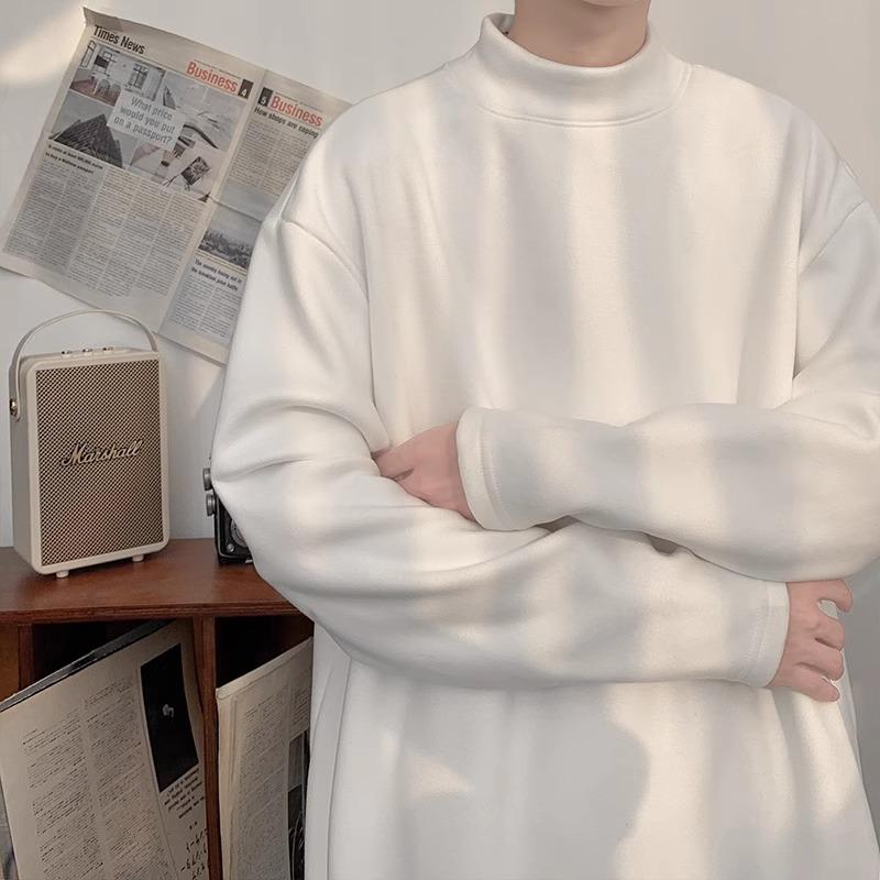 半高领德绒长袖T恤男加绒加厚春秋冬季新款潮牌纯色内搭配打底衫