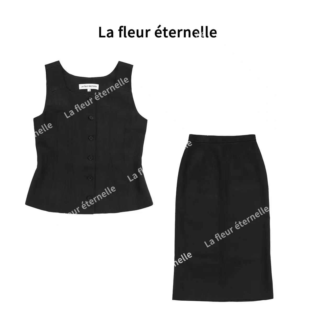 La fleur éternelle｜ 无法抗拒的她春夏无袖马甲套装黑色涤纶修身