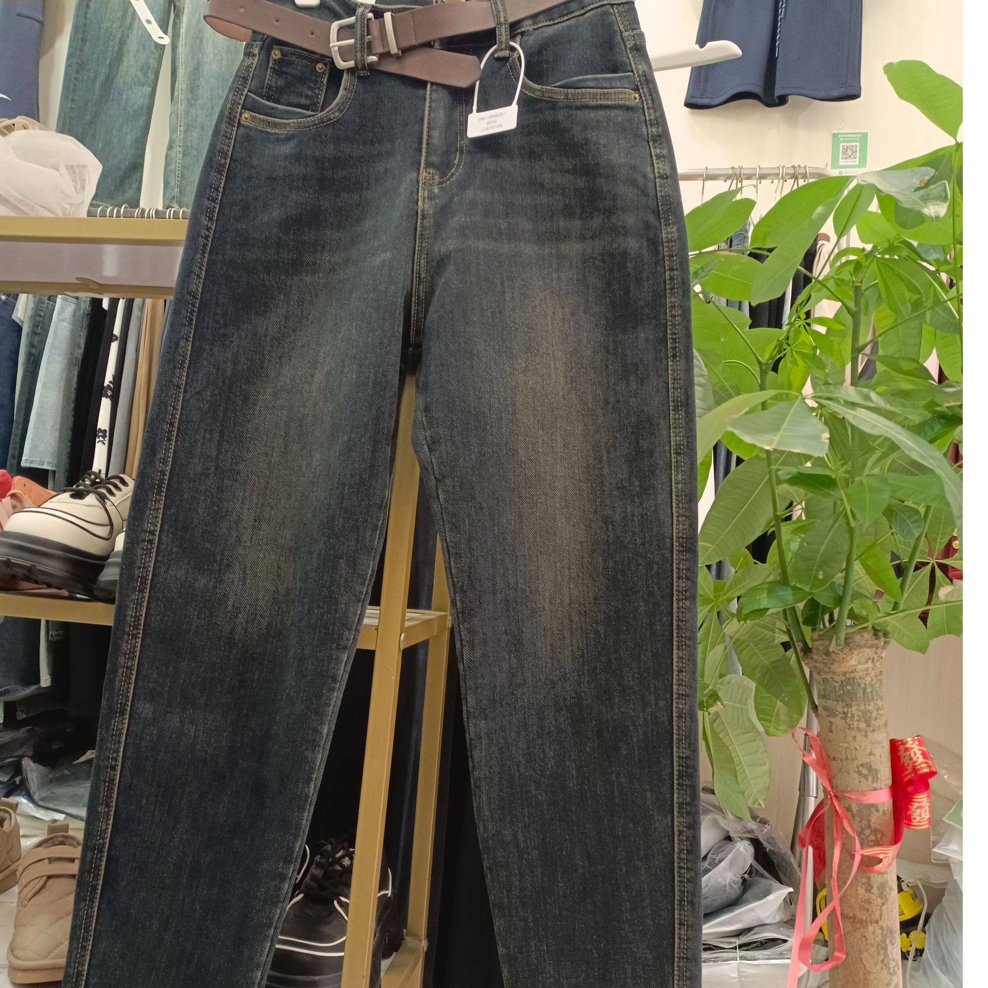 女裤加厚百搭复古蓝哈伦裤修身显瘦弹力牛仔裤