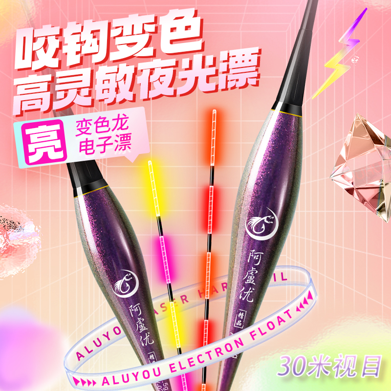 咬钩变色夜光漂紫金尾日夜两用浮漂冷光尾高灵敏电子夜光漂钓鱼标